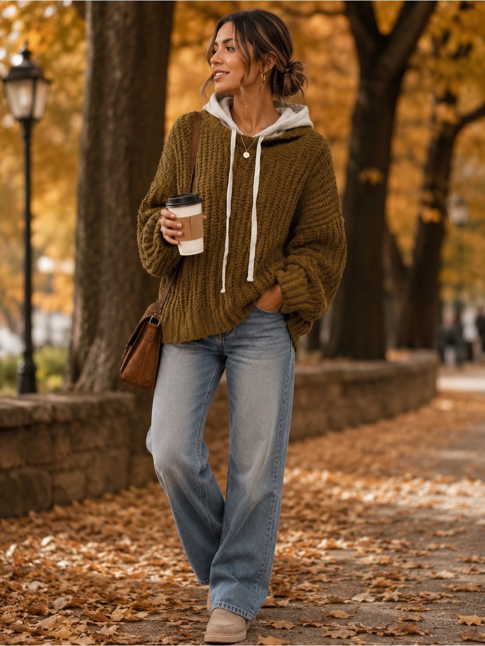 aerie Offline Brown & White Hooded Sweater